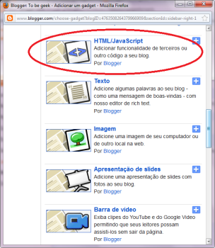 Widgets do Facebook no blogger - HTML/Javascript, janela de widget no blogger