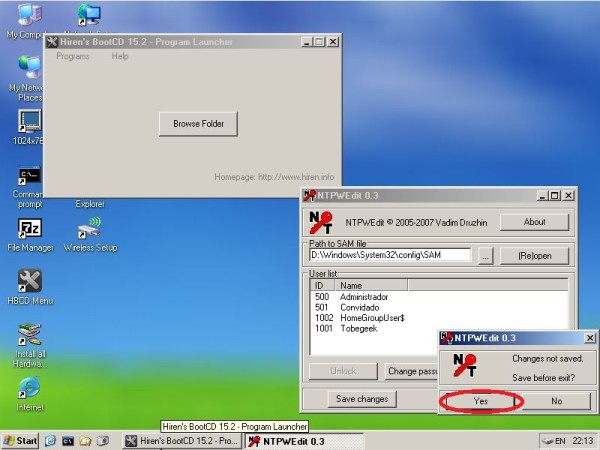 change password com hirens boot cd